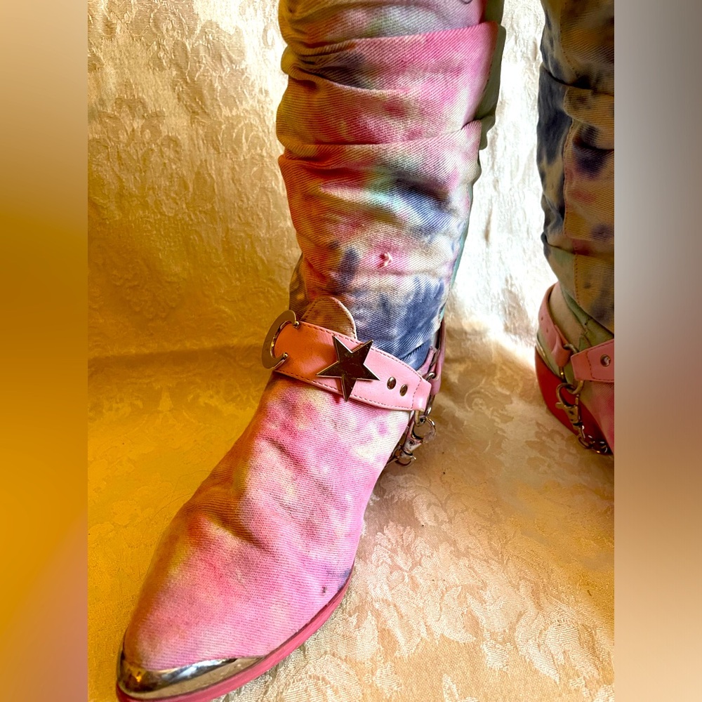 Yru Tie Dye Cowgirl Slouchy Rare Deathproof Cowboy Boots
